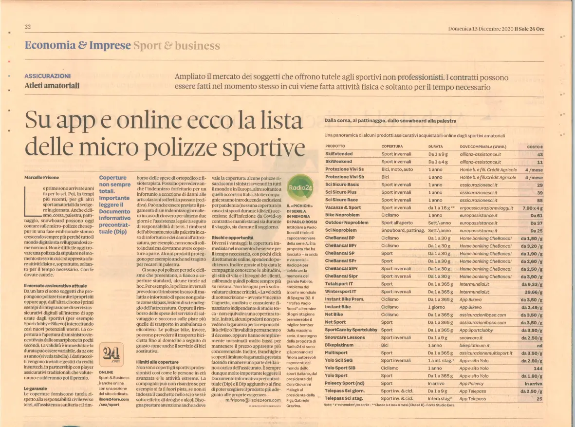 Su app e online ecco la lista delle micro polizze sportive